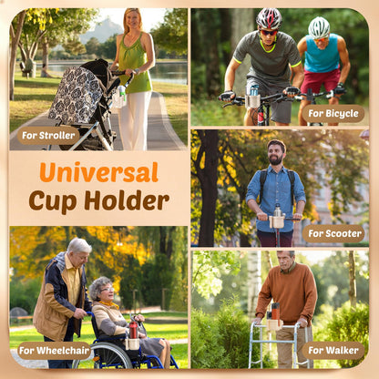 2 Pack Cup Holder for Walker: Stroller Cup Holder with Phone Holder Black