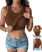 CHICME Women Built-in Bra Tank Tops Sleeveless Racerback Ribbed Fitted Tops