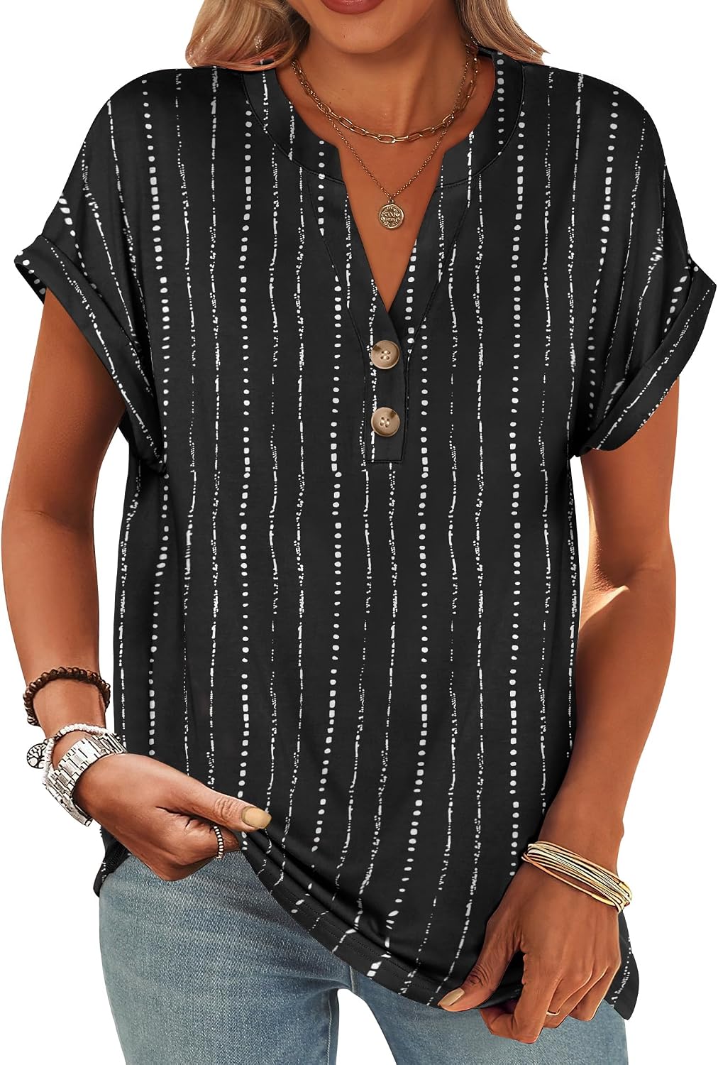 ANRABESS Womens Short Sleeve Henley Tops Summer Shirts Dressy Casual Blouse