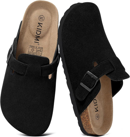 KIDMI Genuine Suede Clogs for Women Men Cork Footbed Mules Potato Shoes