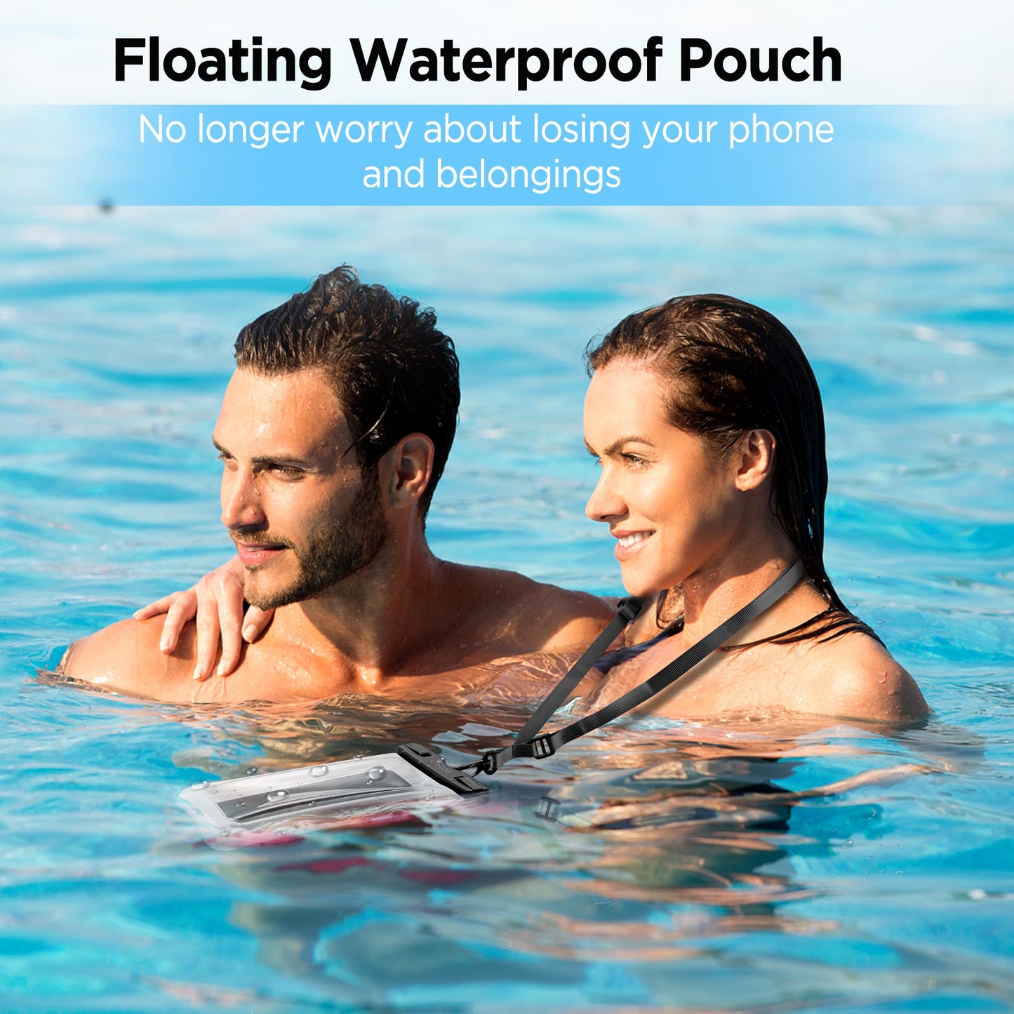 CACOE Floatable Waterproof Phone Pouch 2 Pack Up to 7.0",White+Blue