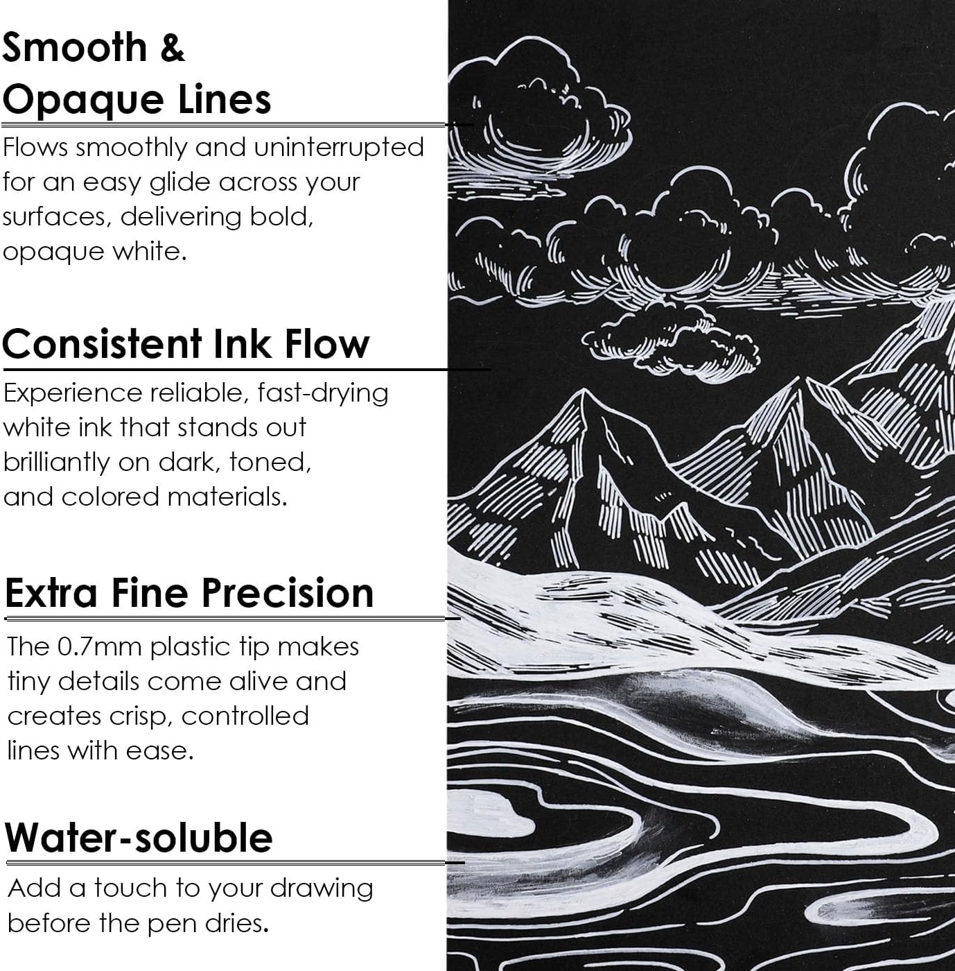Grabie 6 White Acrylic Paint Markers, 0.7 mm Extra Fine Tip
