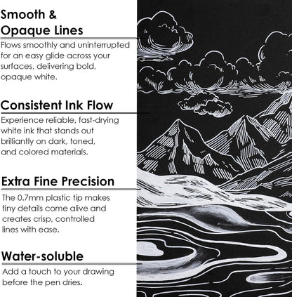 Grabie 6 White Acrylic Paint Markers, 0.7 mm Extra Fine Tip