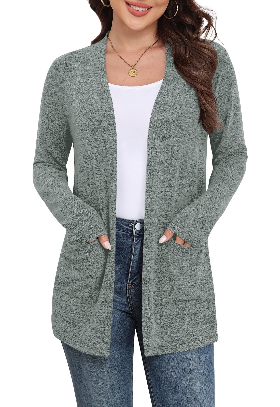Yincro Women Lightweight Cardigan Long Sleeve Open Front with Pockets S-3XL