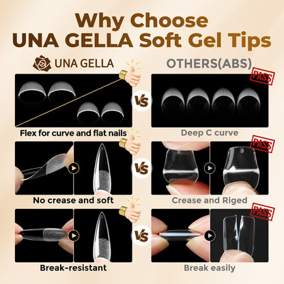UNA GELLA 504Pcs Medium Pointed Almond Nail Tips, X-Soft Almond Gel Nails