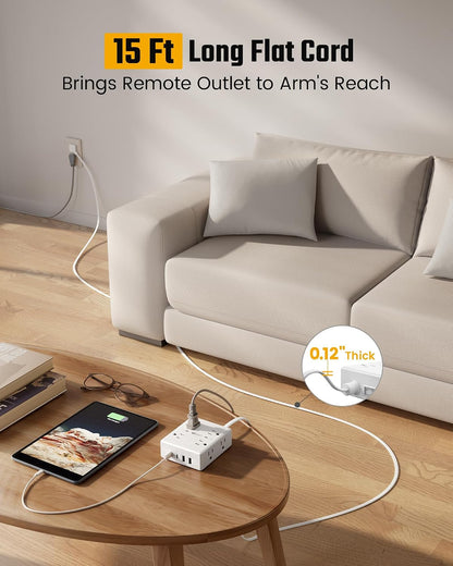 SUPERDANNY Extension Cord,Flat Plug Surge Protector Power Strip,6Ft