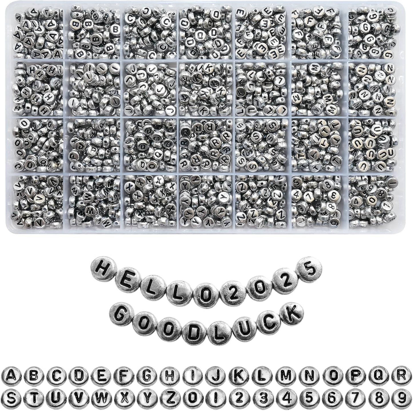 Looconi 810pcs Gold Letter Beads Square 6x6mm White Cube Acrylic Alphabet A-Z with Heart Pattern and Crystal Line for Jewelry Making
