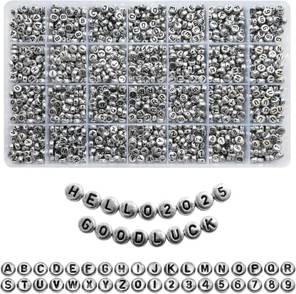 Looconi 810pcs Gold Letter Beads Square 6x6mm White Cube Acrylic Alphabet A-Z with Heart Pattern and Crystal Line for Jewelry Making