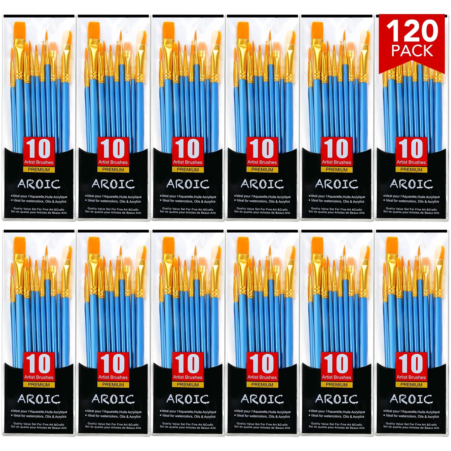 AROIC 10 Pcs Paint Brushes, Acrylic Oil Watercolor Painting Brush Set
