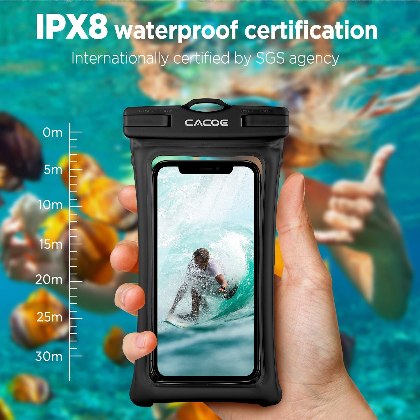 CACOE Floatable Waterproof Phone Pouch 2 Pack Up to 7.0",White+Blue