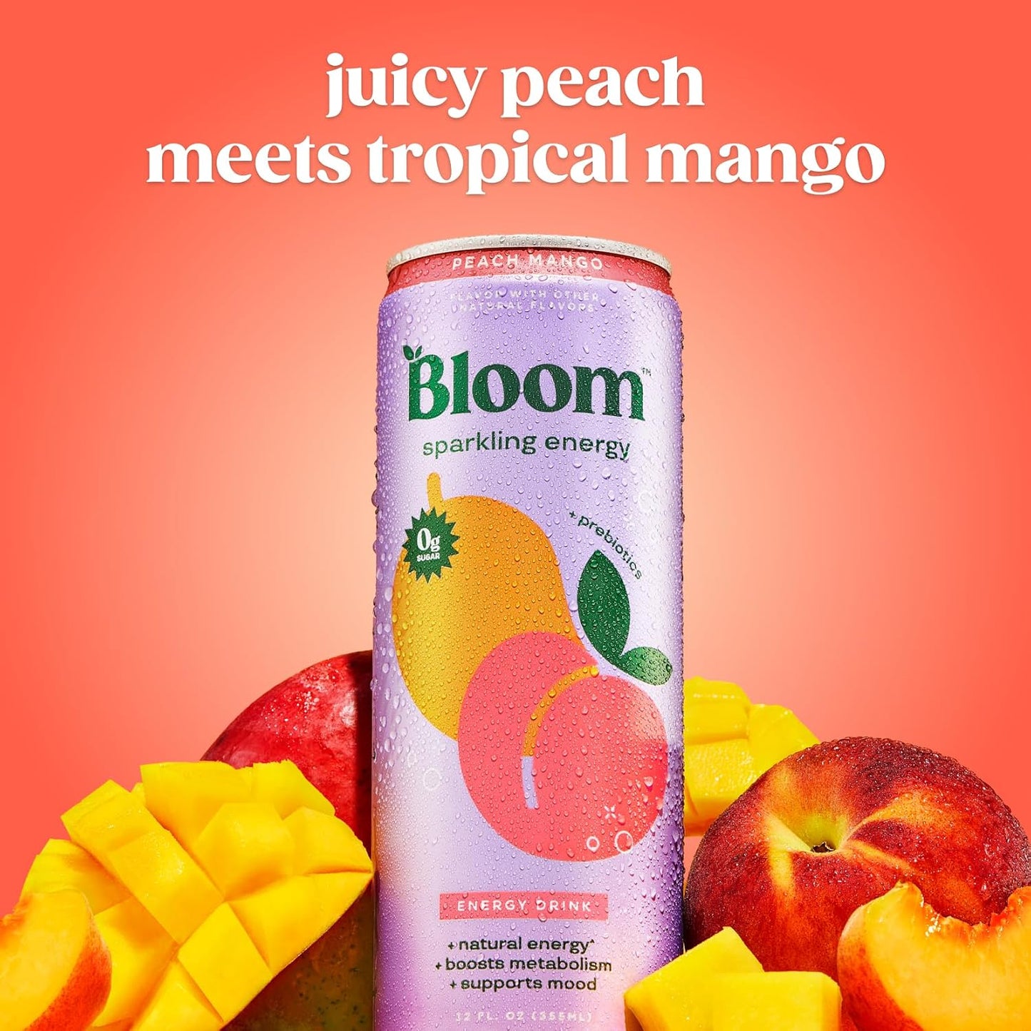 Bloom Nutrition Zero Sugar Energy Drink, Apple Crisp, 12oz 12pk