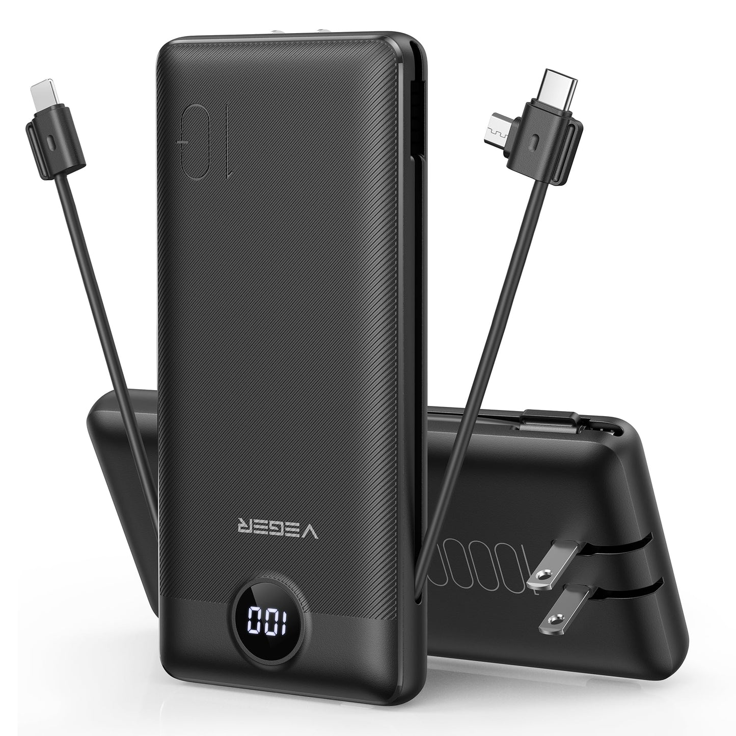 VEGER Portable Charger for iPhone, Power Bank Built in Cables and Wall Plug