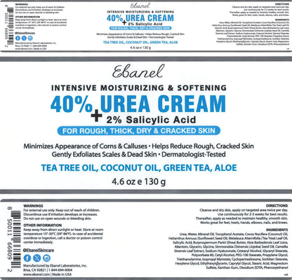Ebanel Urea Cream 40% plus Salicylic Acid 2% for Dry Cracked Feet Skin, 2PK