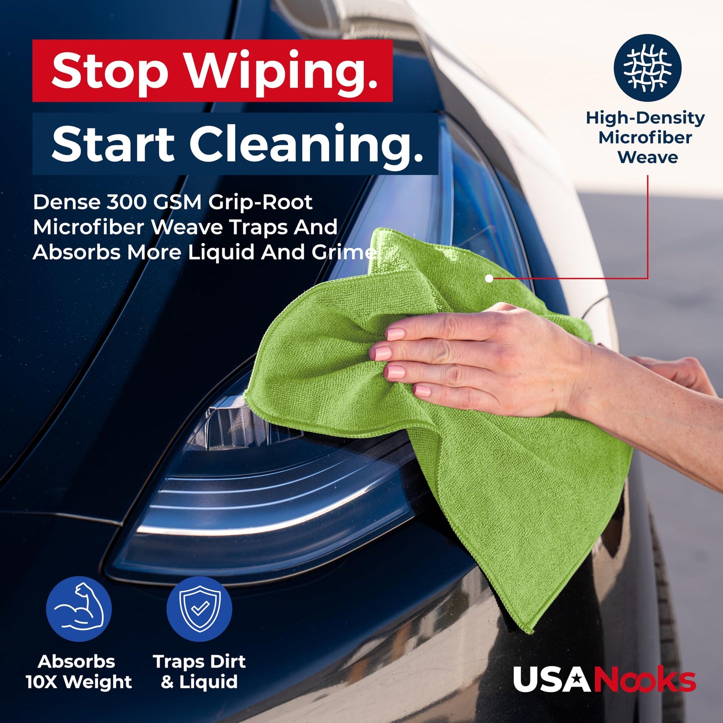 USANOOKS Microfiber Cleaning Cloth Grey - 12 Pcs (12.5"x12.5") - High Performance - 1200 Washes, Ultra Absorbent Microfiber Towel Weave Grime & Liquid for Streak-Free Mirror Shine - Car Washing Cloth