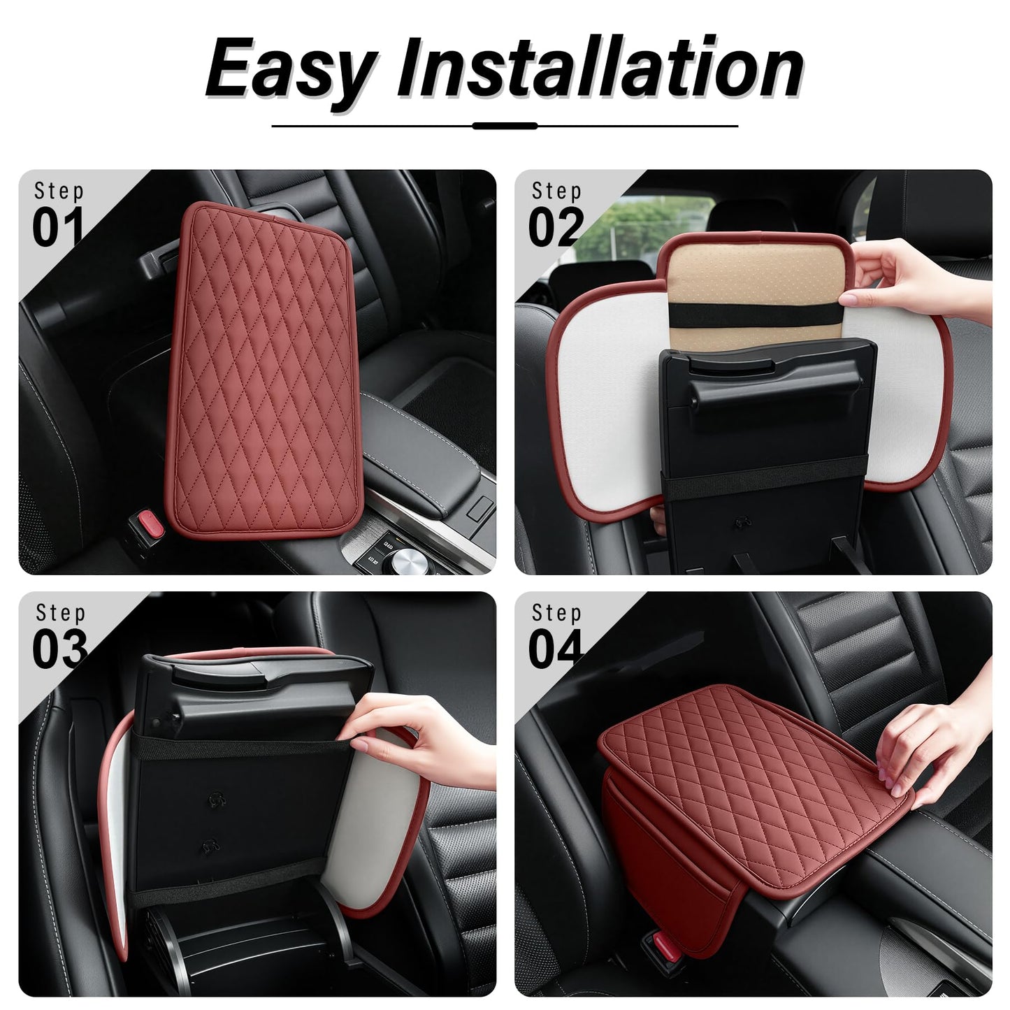 Amiss Car Center Console Cover, Upgraded Leather Car Armrest Cushion with 2 Storage Pockets, Universal Waterproof Cushion Pad, Non-Slip Car Interior Accessories, Fits Most Sedans SUVs Trucks (Black)