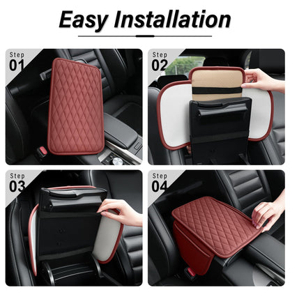 Amiss Car Center Console Cover, Upgraded Leather Car Armrest Cushion with 2 Storage Pockets, Universal Waterproof Cushion Pad, Non-Slip Car Interior Accessories, Fits Most Sedans SUVs Trucks (Black)