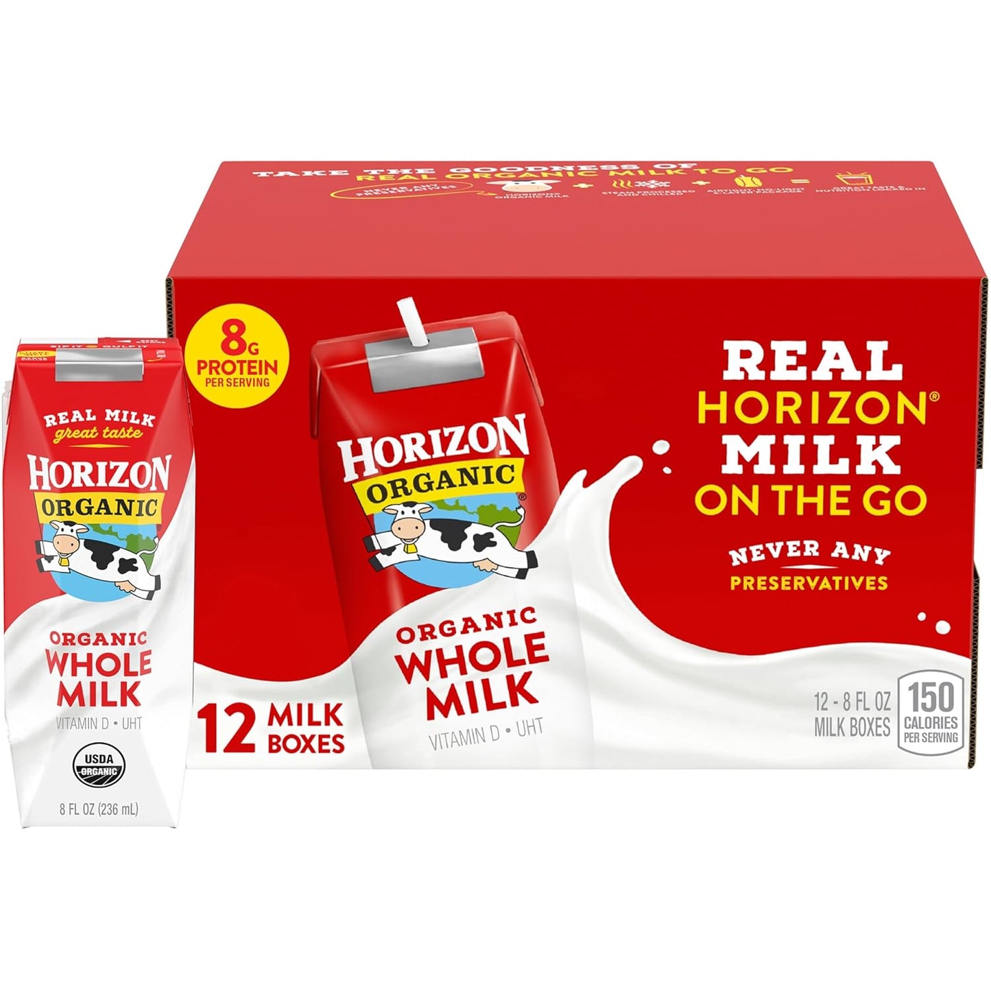 Horizon Organic Shelf Stable Whole Milk Boxes, Pack of 18-8g Protein per Serving