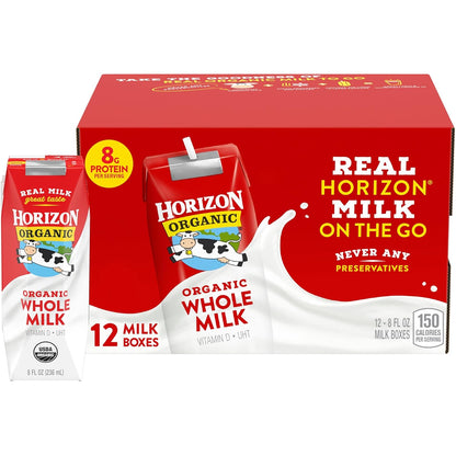 Horizon Organic Shelf Stable Whole Milk Boxes, Pack of 18-8g Protein per Serving