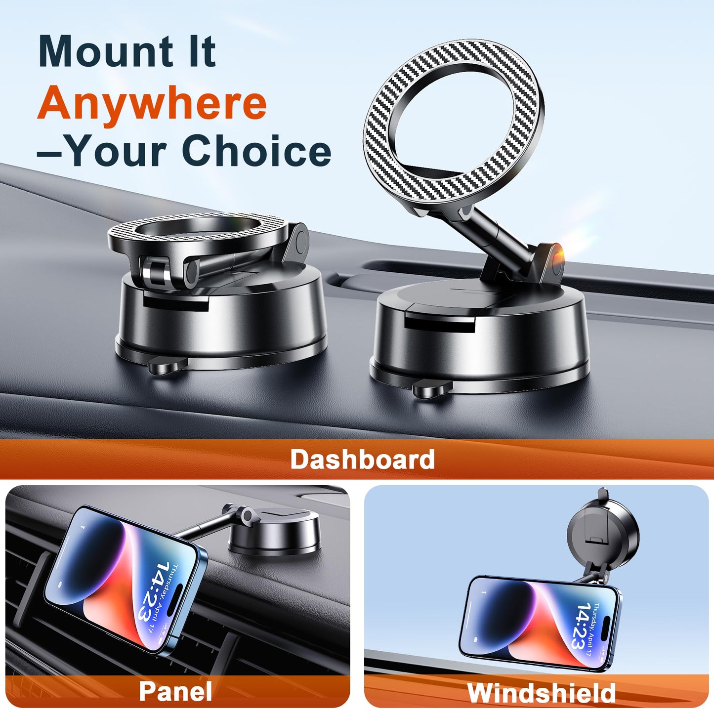Qifutan Dash Mounted Holders Phone Holders for Your Car Phone Mount for Car Windshield Dashboard Air Vent Universal Desk Mounts Hands Free Automobile Cell Phone Holder Fit for iPhone Smartphone