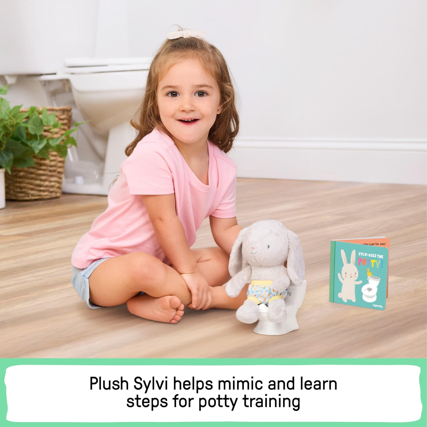 Ingenuity My Size Potty Pro 2-in-1 Potty Training Toilet, Floor Potty with Removable Potty Seat for Standard Toilets, Realistic Flushing Sound, for Toddlers Ages 18+ Months, Up to 50 lb