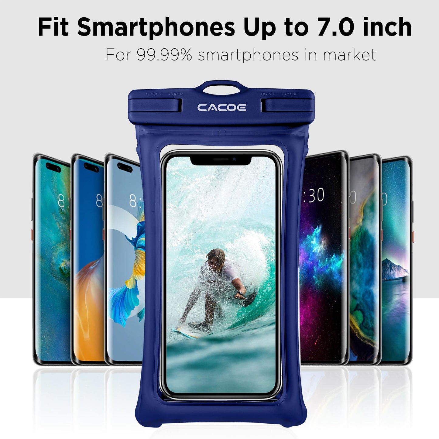 CACOE Floatable Waterproof Phone Pouch 2 Pack Up to 7.0",White+Blue