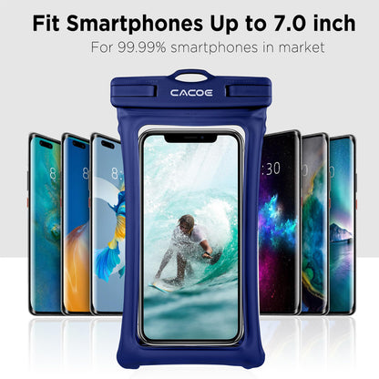 CACOE Floatable Waterproof Phone Pouch 2 Pack Up to 7.0",White+Blue