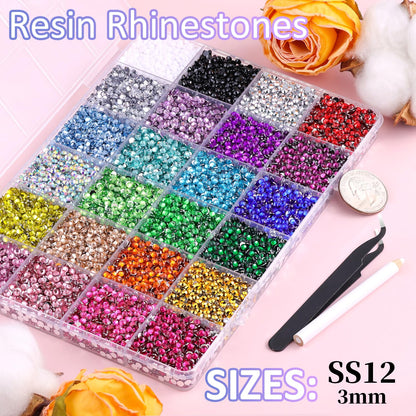 Rainbow Flatback Rhinestones for Crafting and 3PCS B7000 Glue (Set 1), 2 Boxes of 4500 PCS Resin Rhinestones Gems Charms for Bedazzling DIY Crafts Tumblers Shoes Fabric Clothing Nail Art