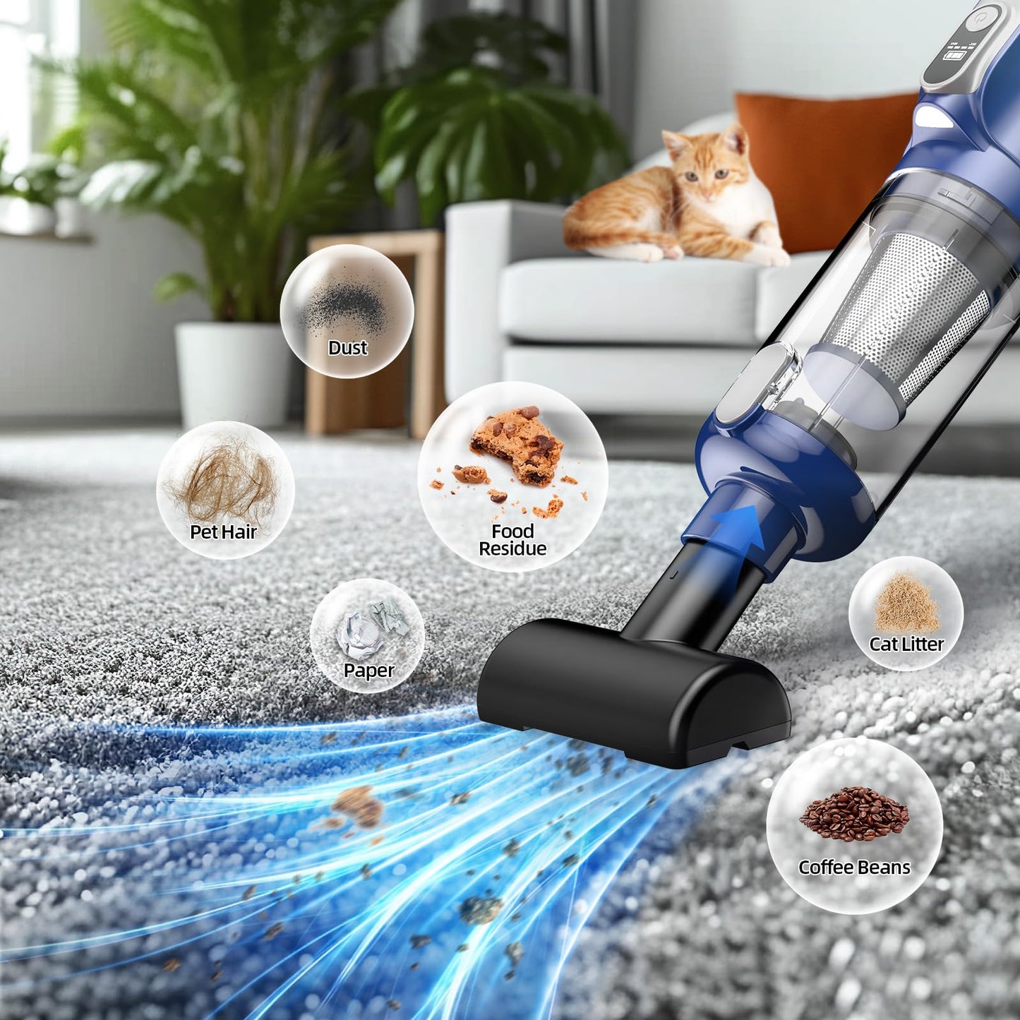 MONOZEL Car Vacuum Portable Cordless, 18000Pa 2 in 1 Vacuum Cleaner&Air Duster, 130W Brushless Motor Handheld Vacuum Cordless with 7800mAh Battery, LED Light, Multi-Nozzles for Car, Home, Office, Pet
