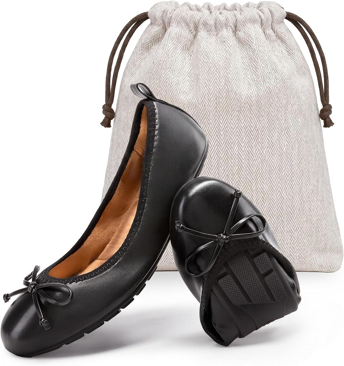 DREAM PAIRS Women's Foldable Bowknot Ballet Flats