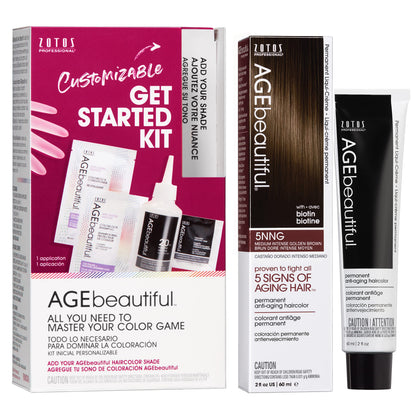 AGE beautiful Permanent Hair Color Cream, 100% Gray Coverage Hair Dye with Biotin Anti-Aging Formula for Fuller, Thicker Hair, Professional Salon Quality