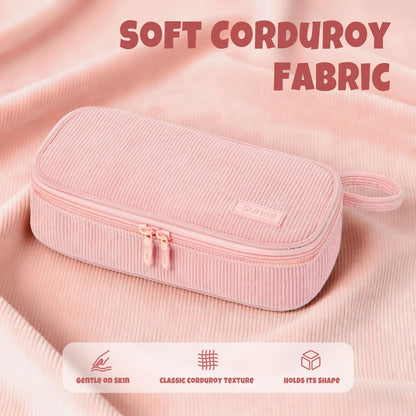 SUNEE Cute Pencil Case, Soft Corduroy Large Capacity Pencil Pouch, Aesthetic Zipper Pencil Bag, Big Storage Pen Organizer for Stationery, Pencil Box Back to School Supplies for Teen Girls Boys, Beige