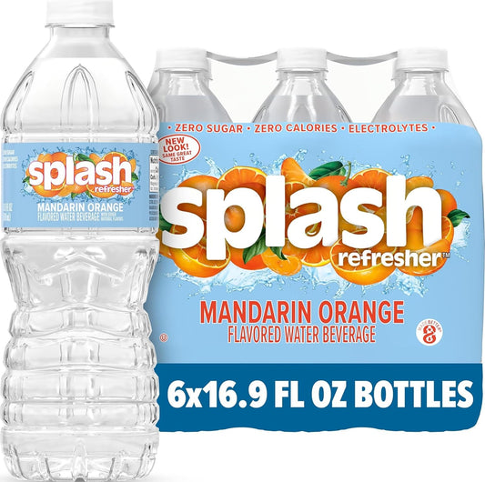 SPLASH REFRESHER Flavored Water Bottles, Mandarin Orange - 6 Pack
