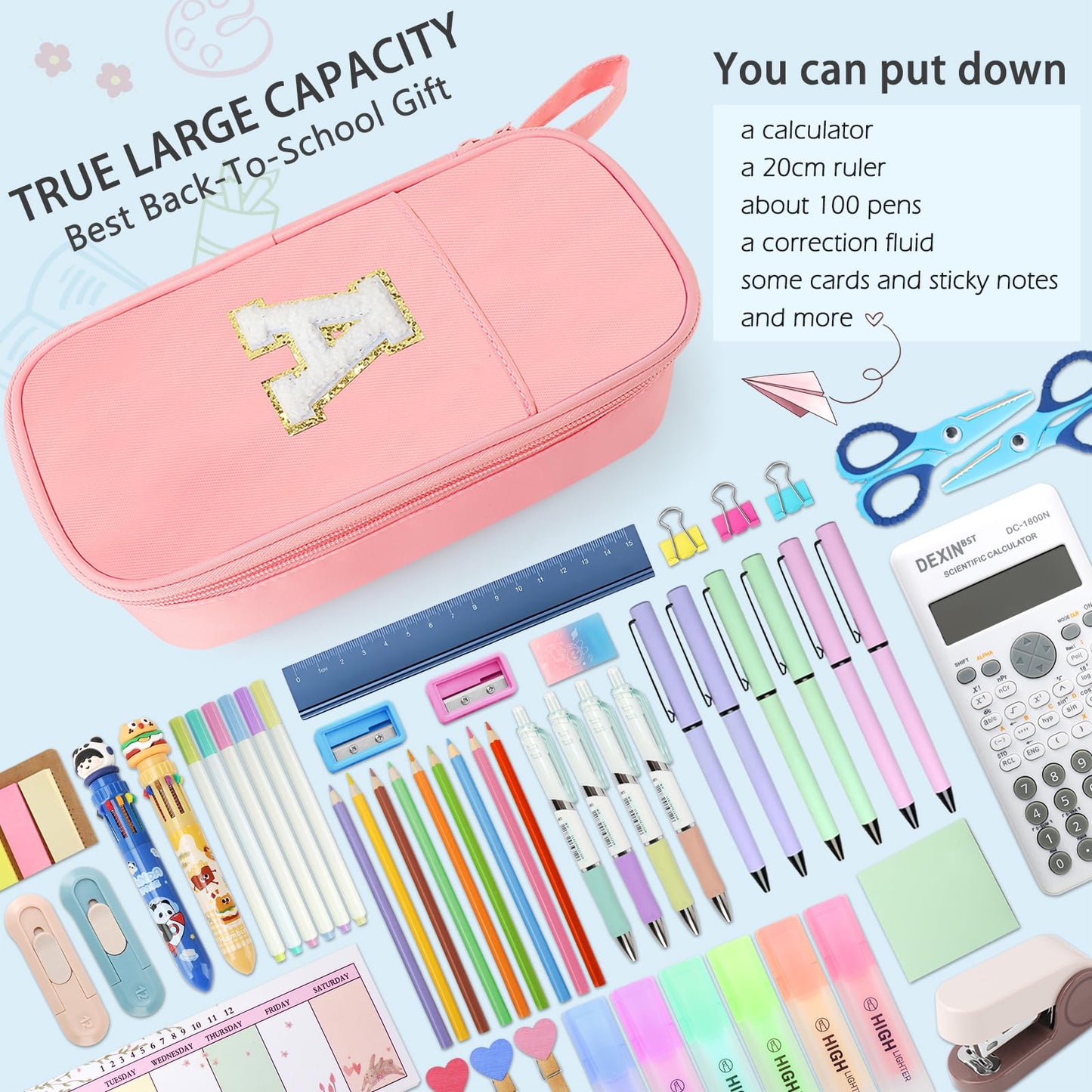Cute Large Pencil Case Pouch,Personalized Initial Pencil Bag for Girls Boy