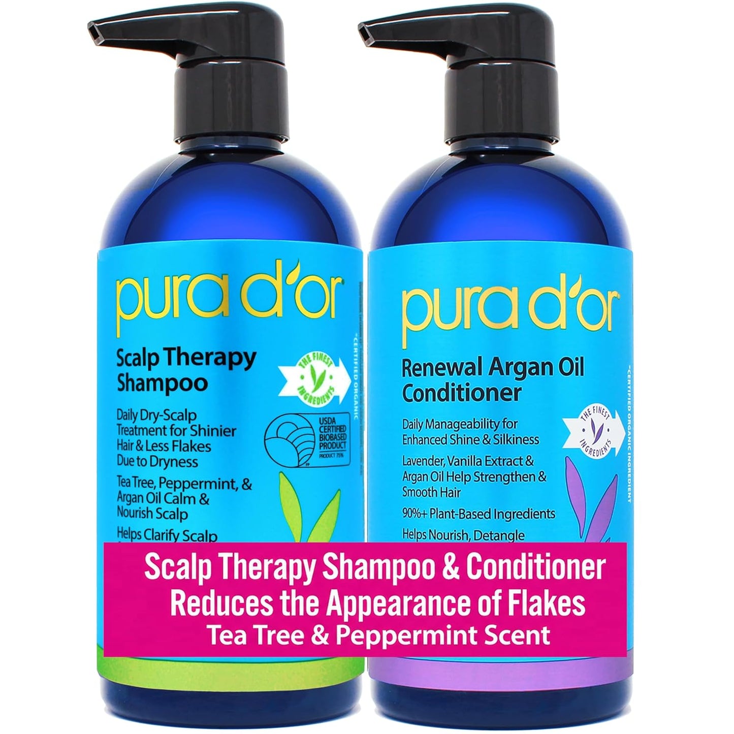 PURA D'OR Deep Moisturizing Biotin Hair Regrwoth Conditioner Thickens, Softens, & Moisturizes Dry, Frizzy, Damaged Hair w/Argan Oil, Pumpkin, Rosemary, Honeysuckle, Vitamin E, Men & Women, 16oz