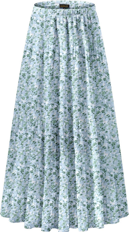 NASHALYLY Women's Chiffon Elastic High Waist Pleated A-Line Maxi Skirts