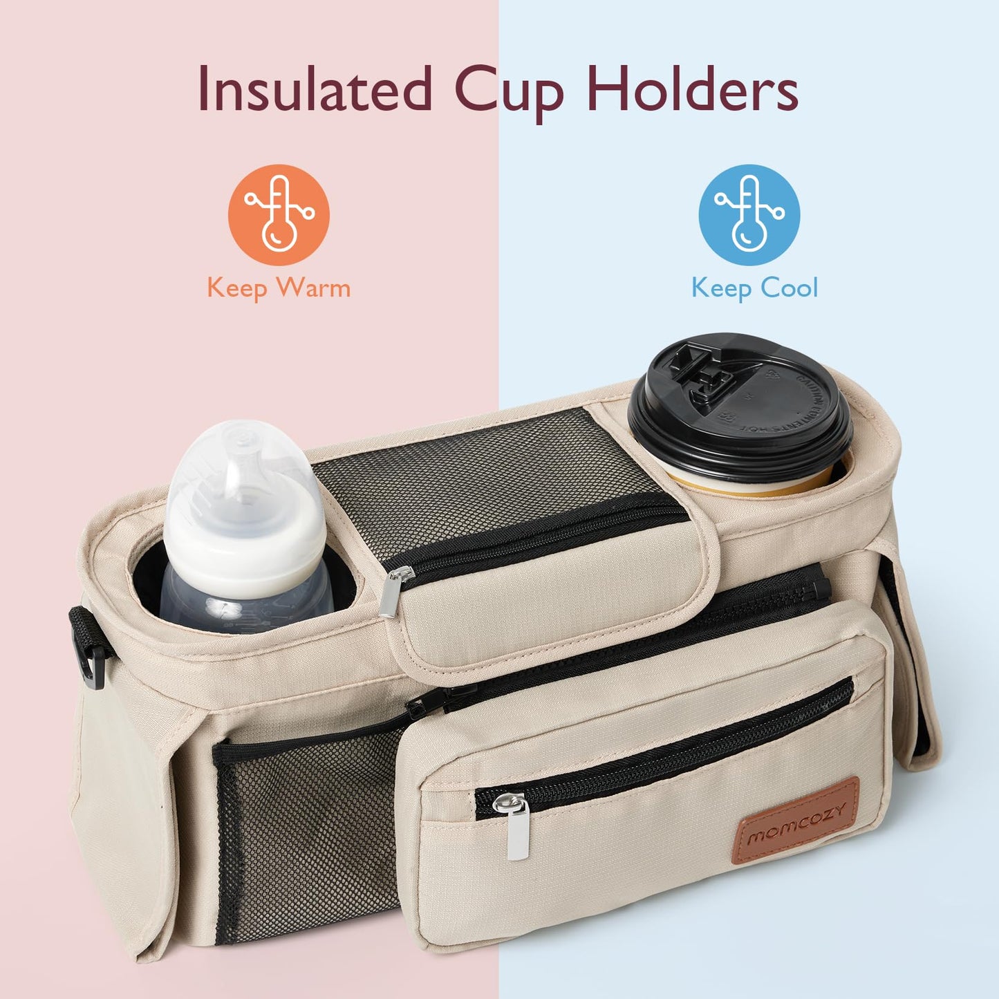 Momcozy Universal Stroller Organizer with Insulated Cup Holder