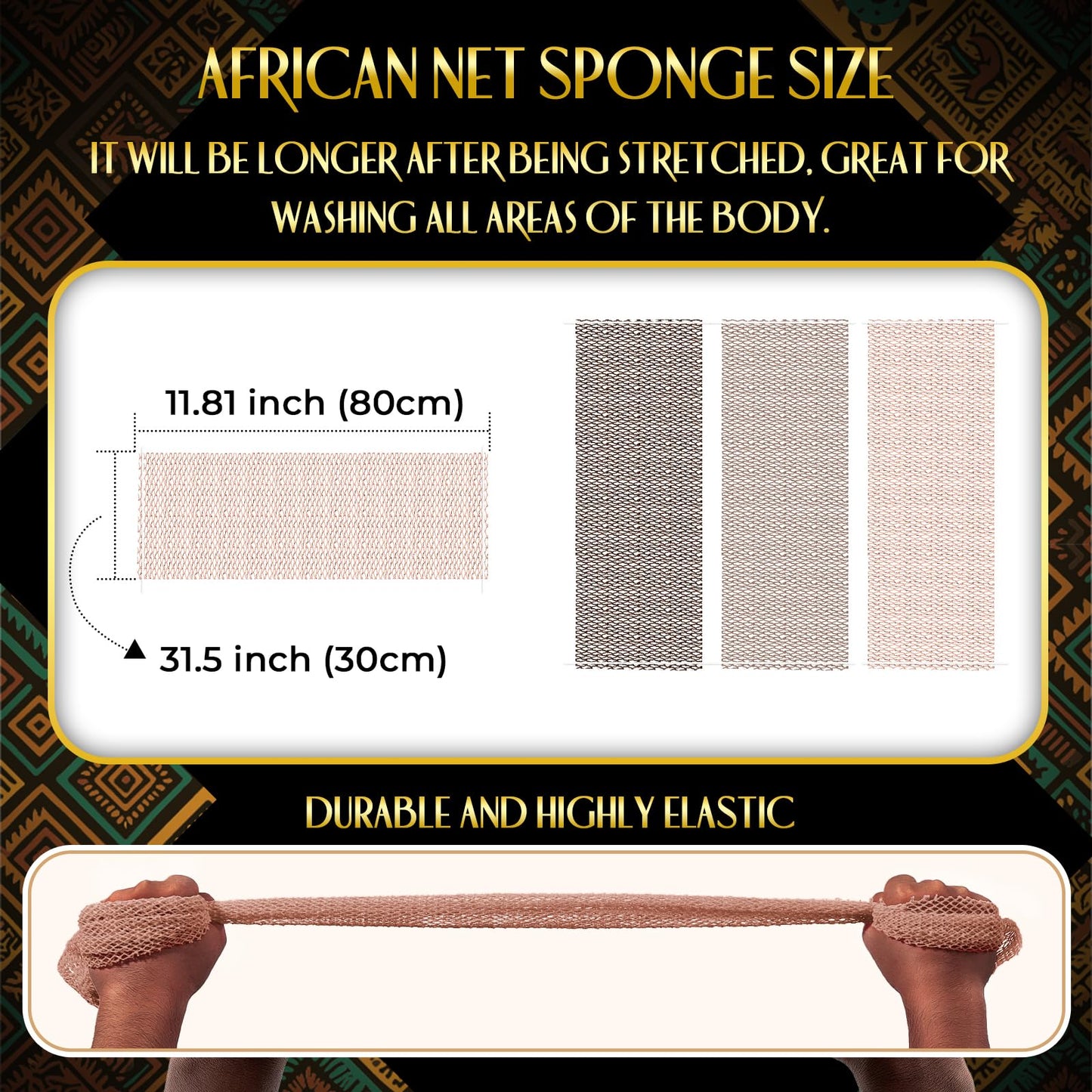 UJFQBH African Net Sponge Authenti, Exfoliating Body Scrubber for Back and Hard to Reach Areas, Gentle Daily Exfoliation for Deep Cleansing, Quick Drying Shower Essential, Aqua Grey 3 Pack