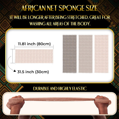 UJFQBH African Net Sponge Authenti, Exfoliating Body Scrubber for Back and Hard to Reach Areas, Gentle Daily Exfoliation for Deep Cleansing, Quick Drying Shower Essential, Aqua Grey 3 Pack