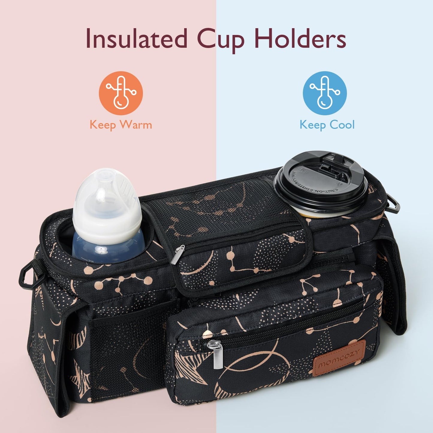 Momcozy Universal Stroller Organizer with Insulated Cup Holder