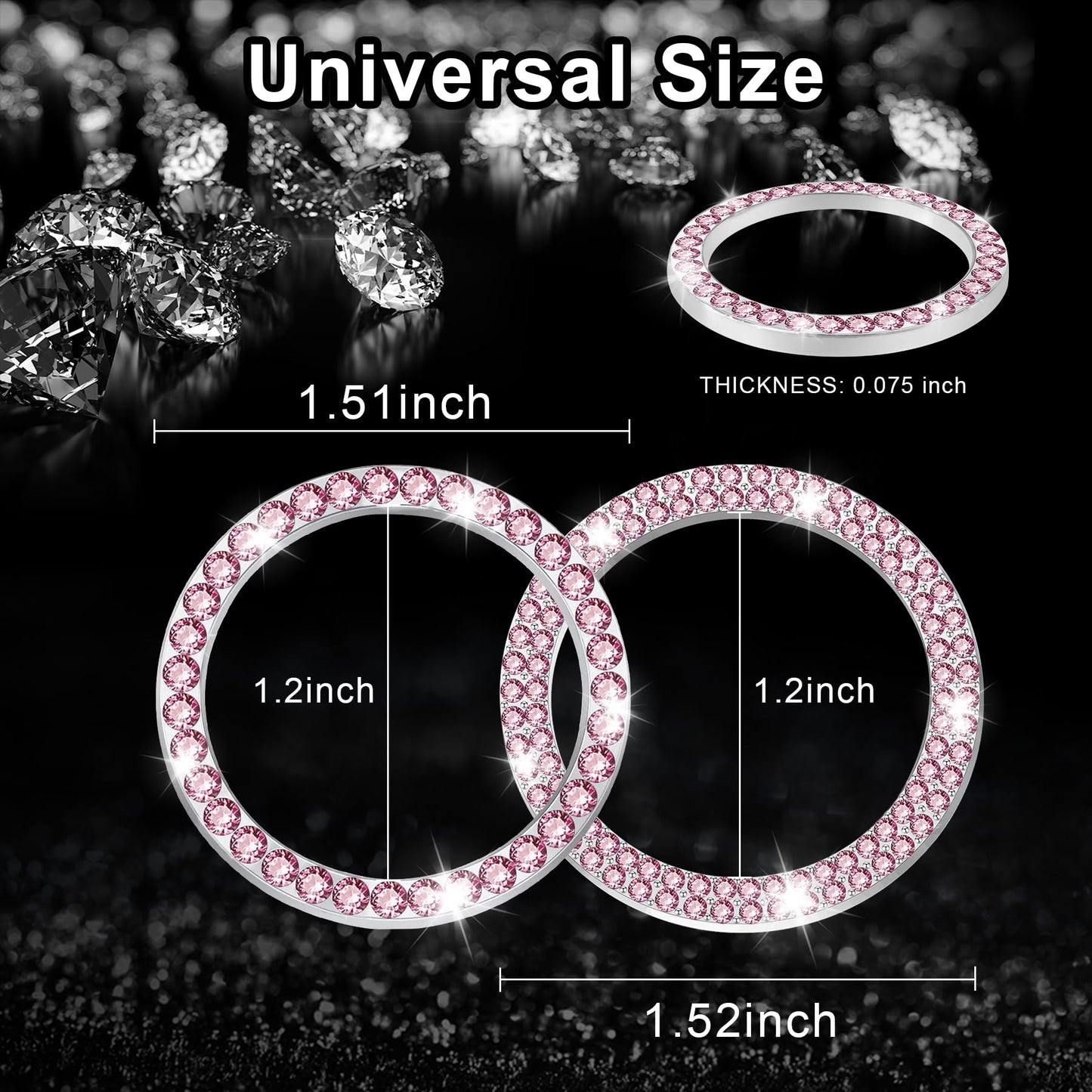 LivTee 2 PCS Crystal Double Rhinestone Car Engine Start Stop Decoration Ring, Bling Car Interior Accessories for Women, Push to Start Button Cover Sticker, Automotive Decals, Light Green