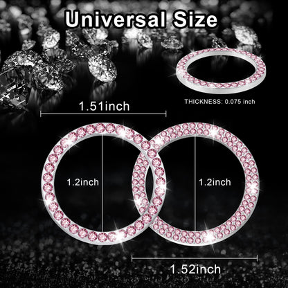LivTee 2 PCS Crystal Double Rhinestone Car Engine Start Stop Decoration Ring, Bling Car Interior Accessories for Women, Push to Start Button Cover Sticker, Automotive Decals, Light Green