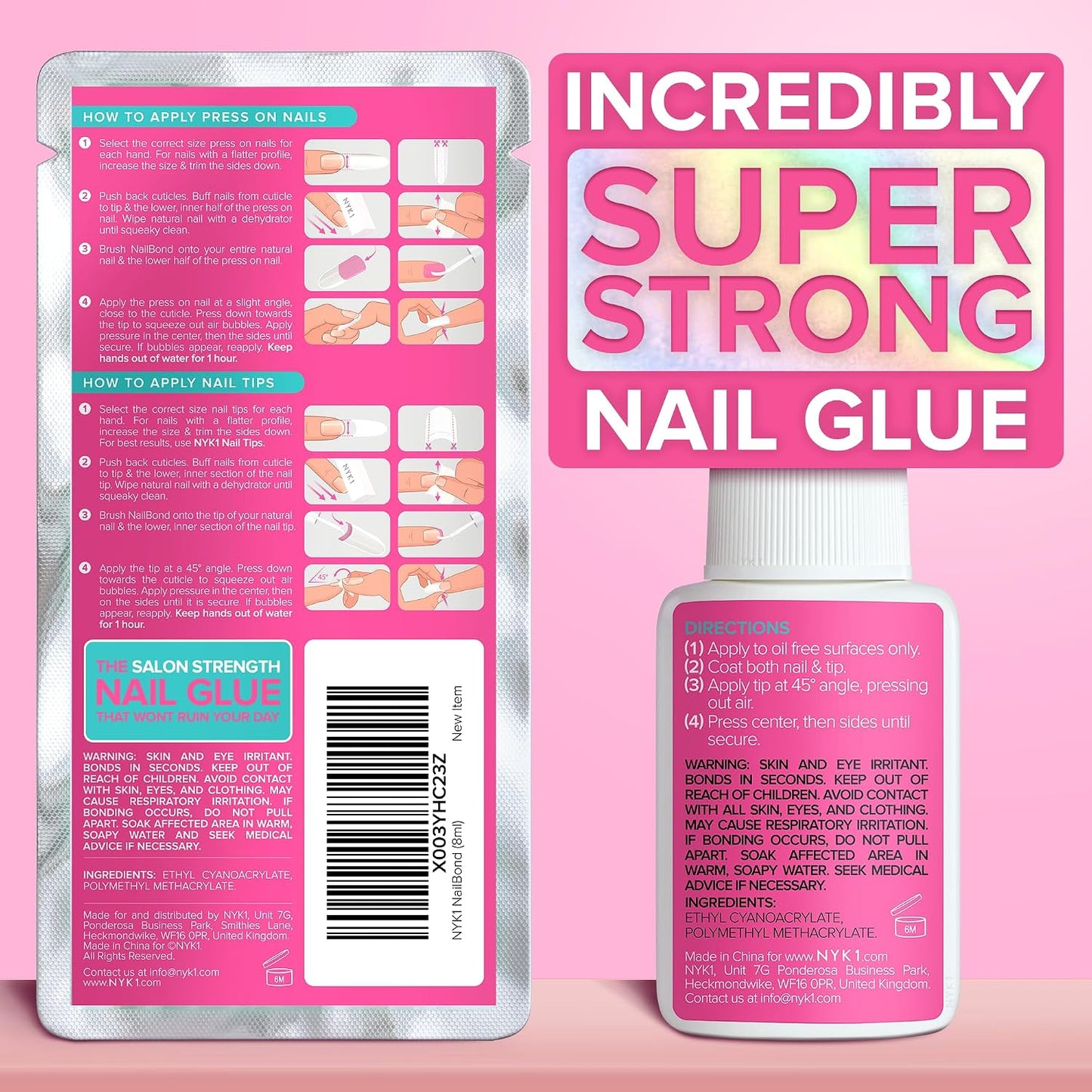 NYK1 Super Strong Nail Glue for Press On Nails, Nail Tips & Acrylics | 8ml