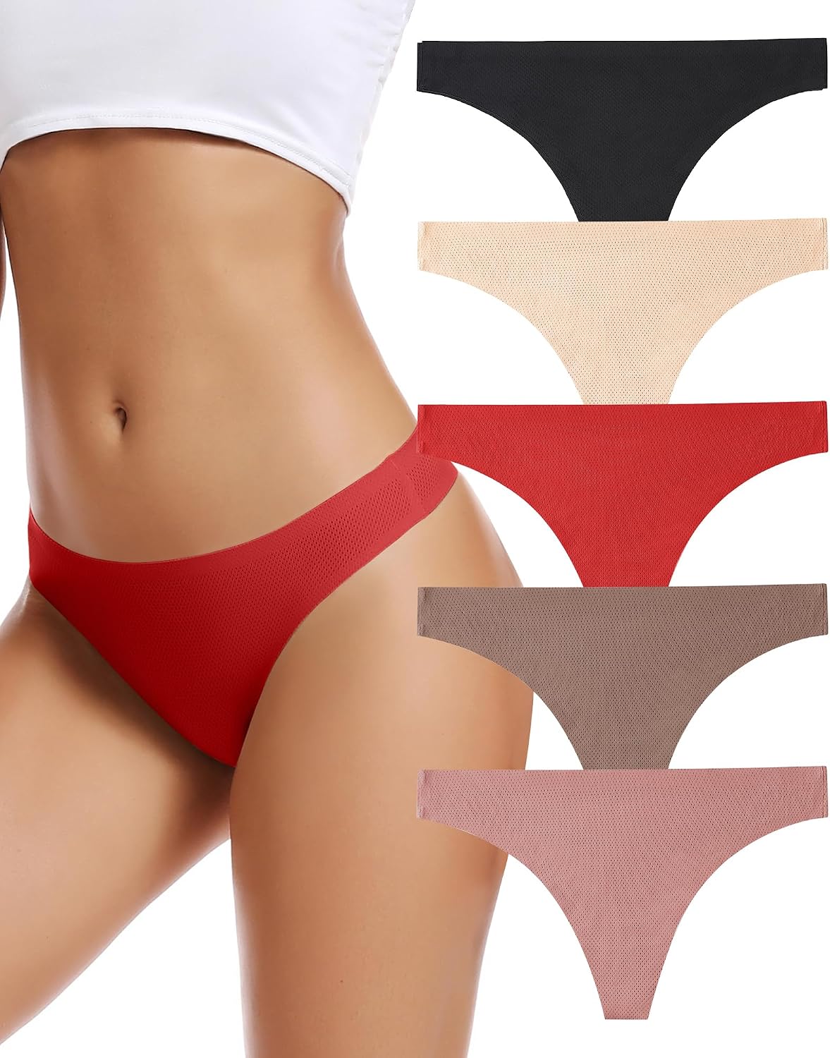 voenxe Seamless Women Underwear Thongs,No Show Ladies Workout Thong,5 Pack