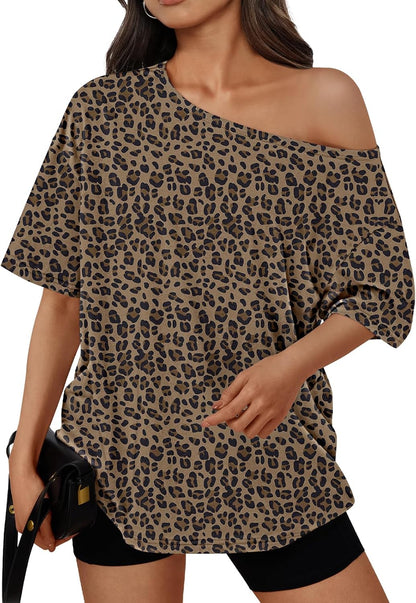 Trendy Queen Womens Off the Shoulder Tops Oversized Summer T-Shirts 2026