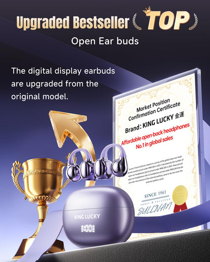 King Lucky Clip-On Earbuds Gen 3, Open-Ear Wireless Bluetooth 6.0 Headphones with Mic, Secure Fit for Small Ears & Glasses Wearers, 50H Playtime, ENC, IPX5 Waterproof Sport Ear Buds (Purple)