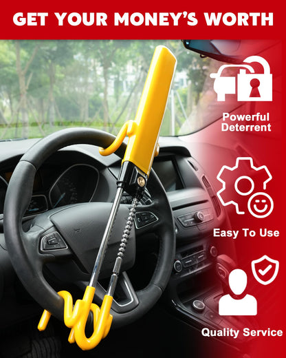 Tevlaphee Steering Wheel Lock Anti-Theft Car Device Heavy Duty Security Car Lock Antitheft Locking Devices Great Deterrent Adjustable Car Wheel Lock Anti Theft for Vehicle Truck with 3 Keys(Black)