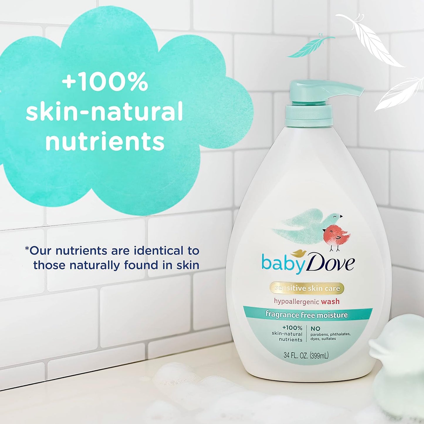 Baby Dove Care Baby Wash Fragrance-Free Moisture 1 Pack 34 oz