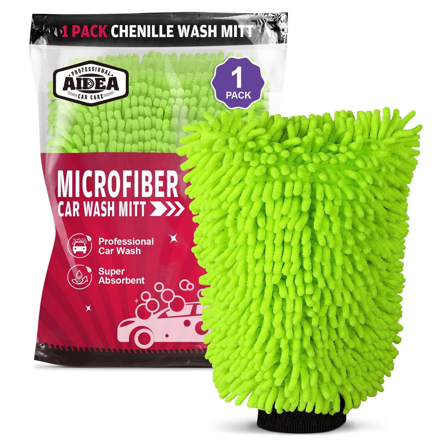 AIDEA Car Wash Mitt Microfiber, 4PK,Car Wash Brush, Green 8''X12''