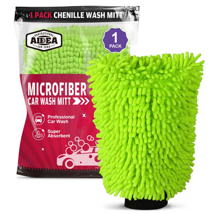 AIDEA Car Wash Mitt Microfiber, 4PK,Car Wash Brush, Green 8''X12''