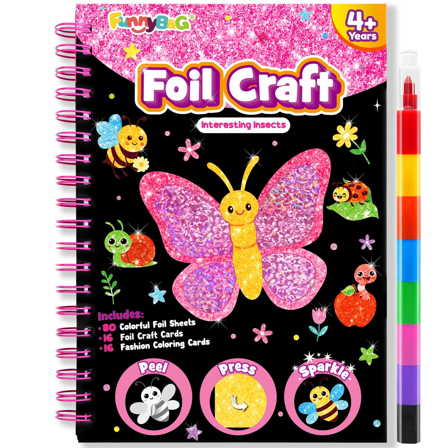 FUNNYB&G Foil Art Craft Kit for Kids, Sparkly Birthday Gift Toy for Boys